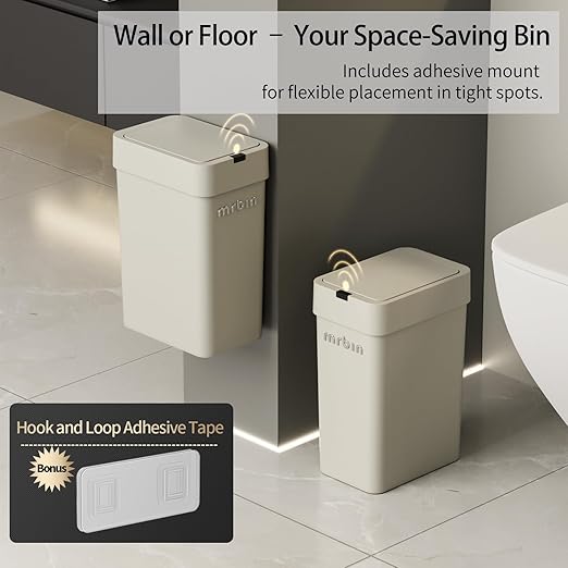 MRBIN Motion Sensor Bathroom Trash Can with Lid 9L/2.4gal Automatic Plastic Slim Covered Electric Waste Basket Narrow Rectangle Garbage Bin Under Desk for Small Office Bedroom Kitchen Rv Gray
