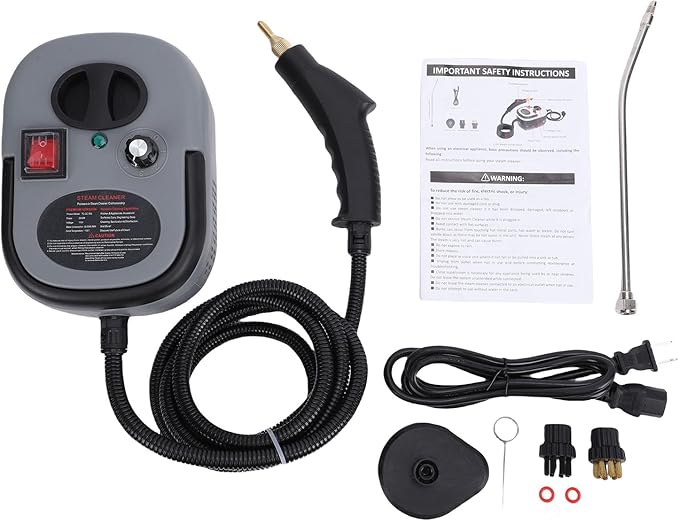 AYNEFY Handheld Pressurized Steam Cleaner Portable Car Steamer with Brush Heads 2500W Handheld High Temp Portable Machine For Home Use Kitchen Grease Car Detailing (US Plug 110V)