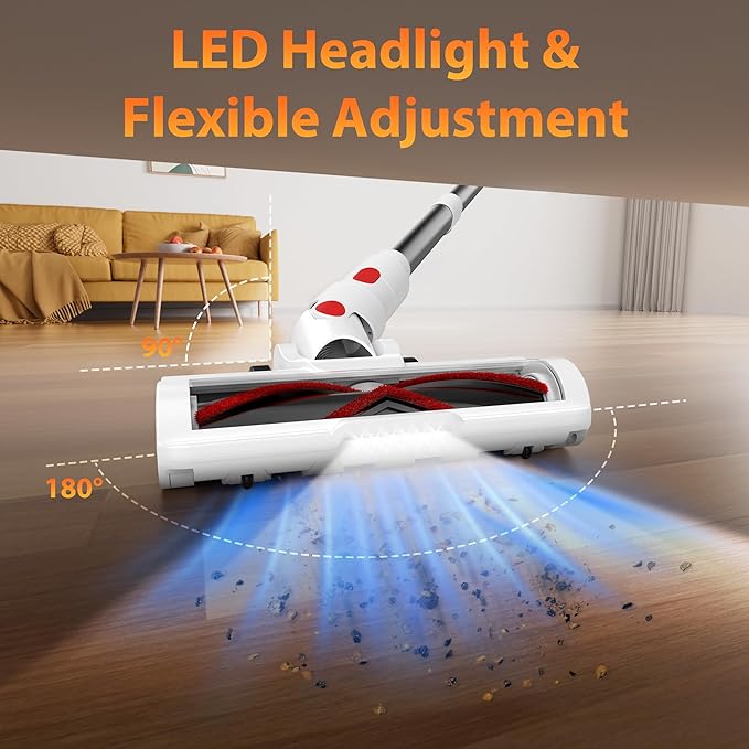 Tikom V750 Cordless Vacuum Cleaner for Home 45000Pa/500W Stick Vacuum with LED Display Charging Wall Dock Anti-Tangle Lightweight Handheld Vacuum for Pet Hair Hard Floor Carpet White