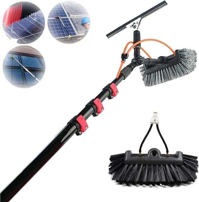 6-12m Solar Panel Cleaning Brush Water Inlet Rod and Backpack/Window Cleaner Telescopic Brush/Expandable Window Cleaner Roof Cleaner Water Inlet Rod Photovoltaic Panel Cleaner9M/30FT