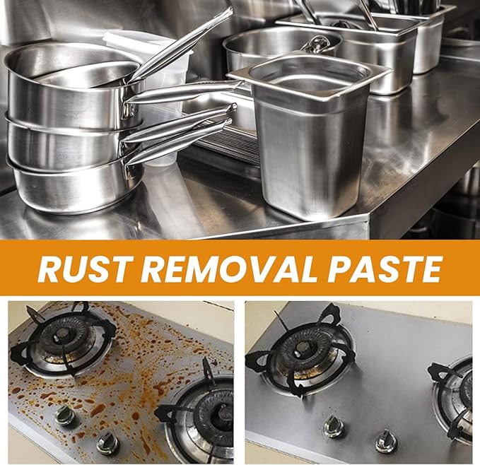 Stainless Steel Cleaning Paste - Heavy Duty Cleaner For Kitchenware Stove Wall Removes Stubborn Stains Black Scorch Marks &amp Rust(2PCS)