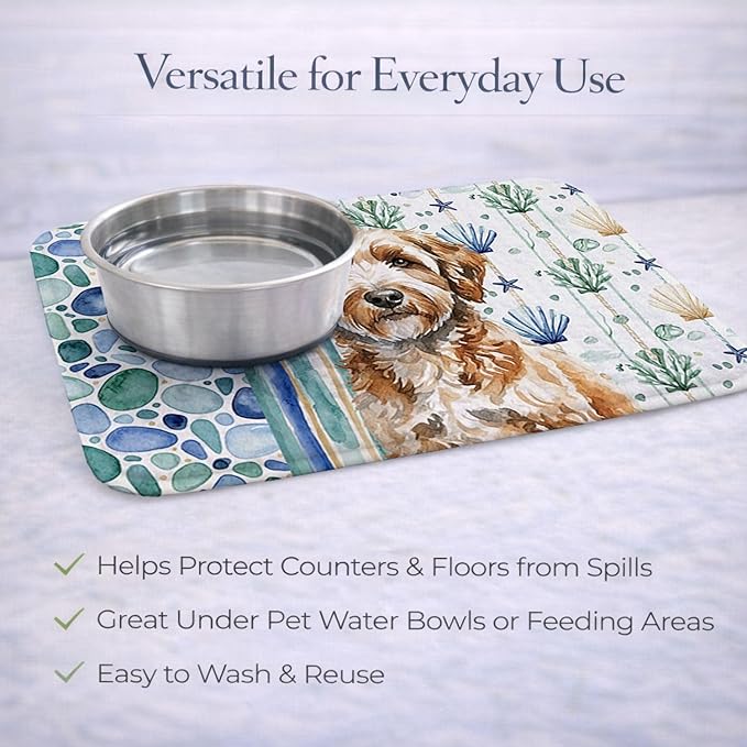 Caroline's Treasures Lagotto Romagnolo Coastal Sea Glass Dish Drying Mat Absorbent Dish Drying Mat Pad for Kitchen Counter Dish Drainer Mat for Countertop 14 x 21 Multicolor