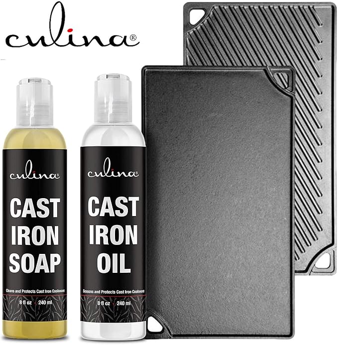 Cast-Iron Cleaning Kit A Cleanser and Cleaner 8 oz Bundled with Cast-Iron Conditioner Oil 8 oz by Culina Kosher Certified