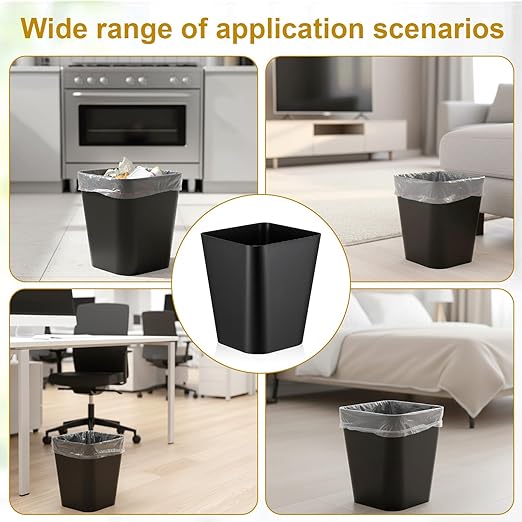 SHENLIU 9 Pack 2 Gallon Trash Can Black Small Garbage Can Bulk Bathroom Trash Bin Plastic Wastebasket Square for Bedroom Office and Kitchen Bathroom Narrow Space