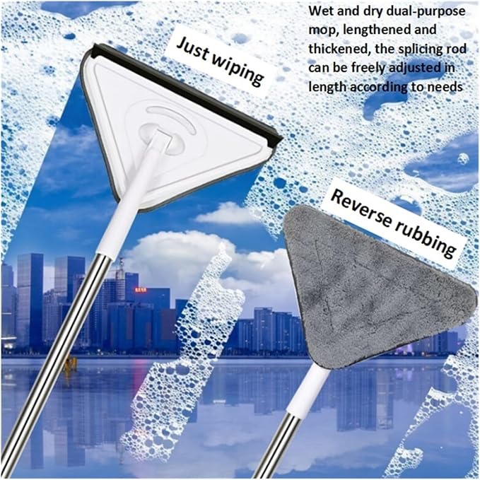 3/5PCS Extended mop Large Triangular with Thickened Rod for Wiping Glass Ceiling Cleaning Bathroom Kitchen Ceramic ti(1 mop 4 mops)