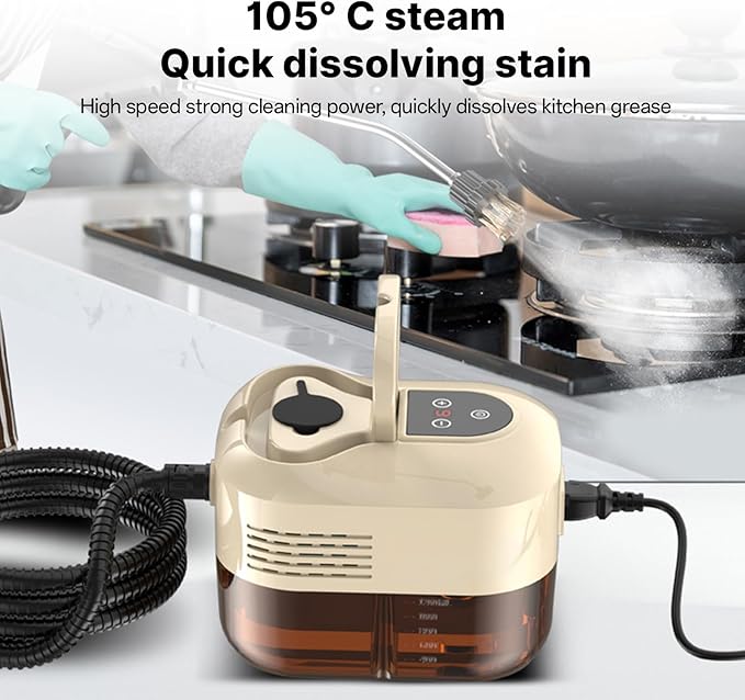 Handheld Steam Cleaner 1500W 4.5Bar High Pressure Steamer for Home and Car 6-Level Adjustable Steam Cleaning Machine with Touch Screen 1200ml Water Tank and Multiple Accessories (Beige)