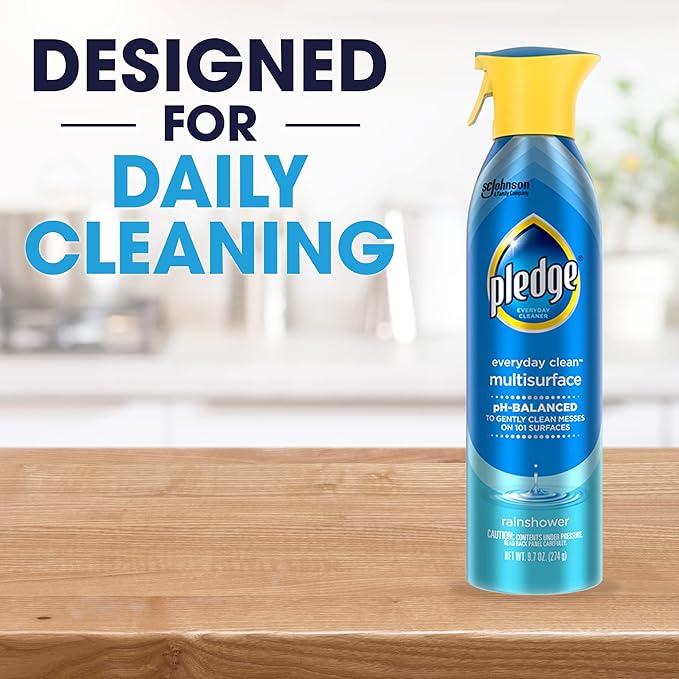 Pledge pH-Balanced Multisurface Spray Gently Clean 101 Surfaces Remove Dust and Messes No Residue - Rainshower Scent 9.7oz (Pack of 12)
