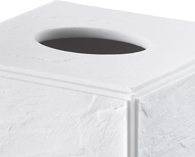 Nicole Miller - Tissue Box Cover Durable Resin Countertop Accessories with Textured Marble Design Fits Standard Tissues Modern Home Decor Dorm Room Essentials (Zen Collection White)