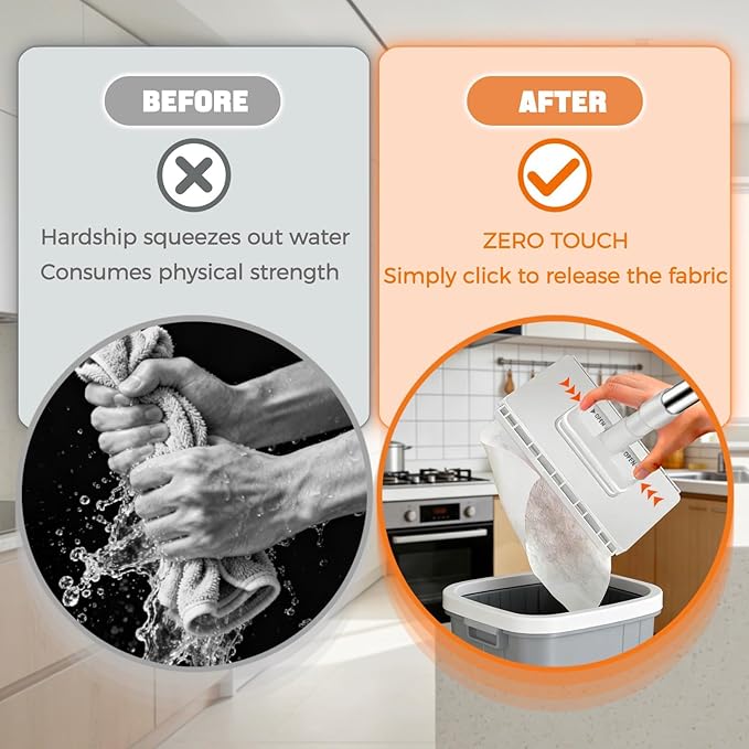 Mini Mop Zero Touch No Wash Lazy Mop with One-Click Cloth Change Compatible with Face Towels Adjustable for Wet/Dry Floors Tile Hardwood Corners (10 Reusable Cloths)