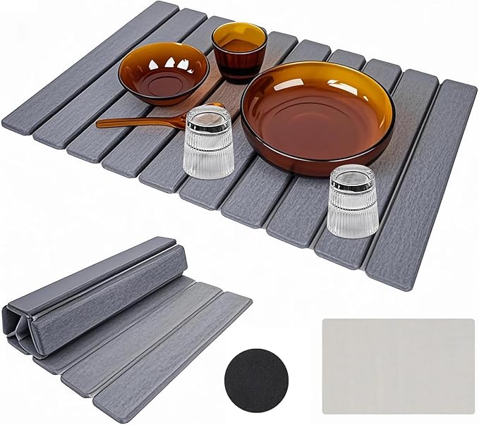 Large Diatomite Kitchen Counter Drying Mat – 24”x16” Aesthetic Stone Mat for Dishes Roll-Up Space-Saving &amp Quick-Drying Stone Rack