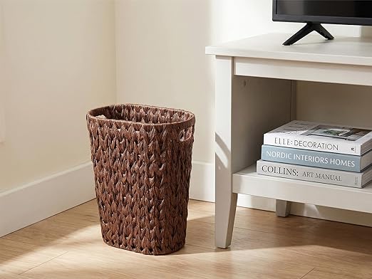 5 Gallon Wicker Trash Can BrownBathroom Trash Can with HandlesHandwoven Waste Basket Waterproof Narrow Small Garbage Can for BedroomBathroomOffice