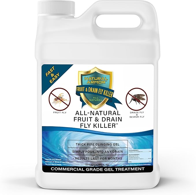 Fruit Fly &amp Drain Fly Killer - Simple Commercial Drain Gel Treatment - Eliminates Gross Fruit Flies Drain Flies Sewer Flies &amp Gnat Infestations from Any Drain Fast &amp Easy - 2.5 Gallon (3