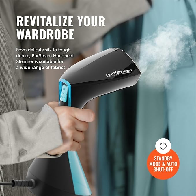 PurSteam Handheld Garment Steamer for Clothes – Powerful Wrinkle Remover with 3 Steam Settings Large Removable Water Tank and Fast Heat-Up – Portable Fabric Steamer for Home &amp Travel (Pack of 2)