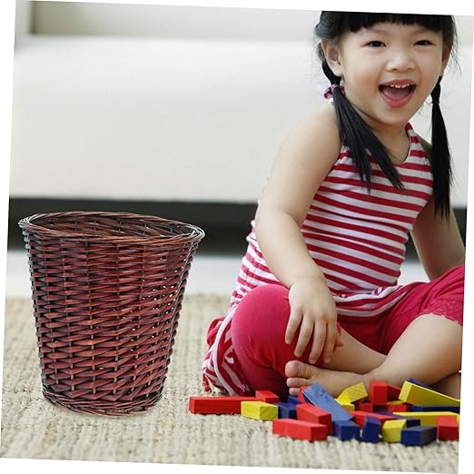 VOSAREA Decorative Wastebaskets Rattan Weaving Storage Basket Home Organizer Sundries Basket