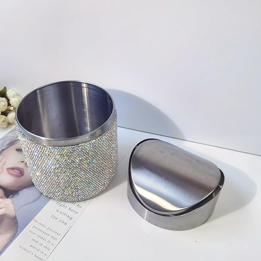 Trash Can Wastebasket – Garbage Container Bin Waste Basket Crystal Rhinestone Bedazzled Glitter Deco Vanity Home Office Desk Perfect for Vanity and Small Items -White