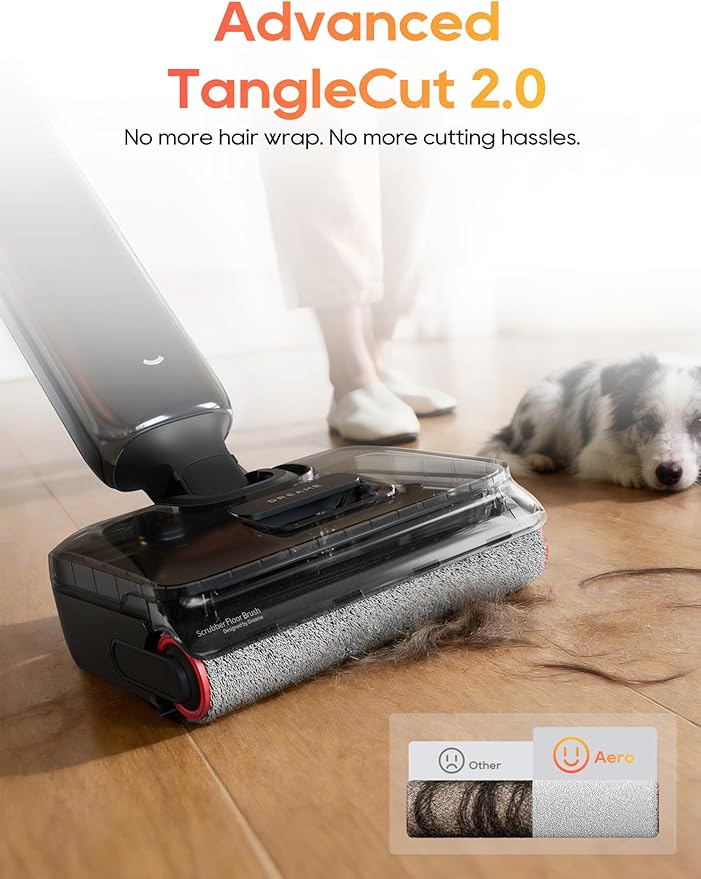 DREAME Aero Wet Dry Vacuum Cleaner All-in-ONE Vacuum Mop for Wet &amp Dry Messes 0 Hair Residue Great for Pet Owners One-Press Self-Clean 180° Lie Flat 35mins Runtime for Hard Floor Cleaning