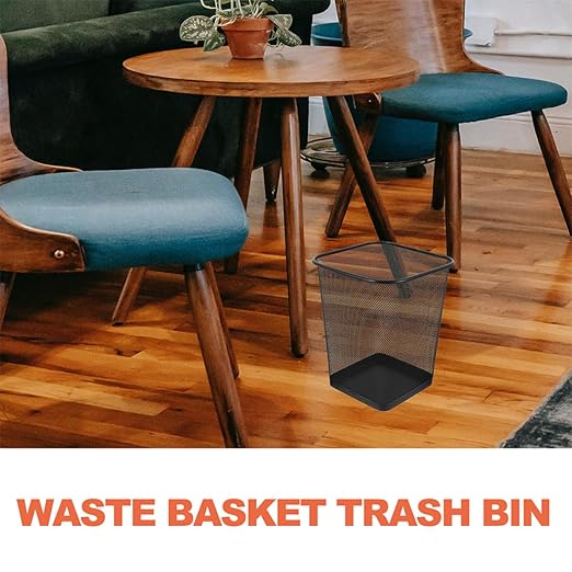 Housoutil 2Pcs Metal Mesh Wastebaskets Quadrilateral Frame Trash Cans in Black Small and Large Size Ventilated Garbage Containers for Home and Office Desk Use