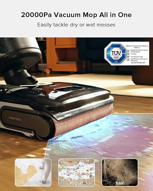 roborock F25 BX Wet Dry Vacuum Cleaner Cordless Vacuum Mop All in One with 20000Pa 194°F Hot Air Flash Drying &amp Self Cleaning Zero-Tangle Wet Mop Cleaner for Hard Floor 180° Lie Flat
