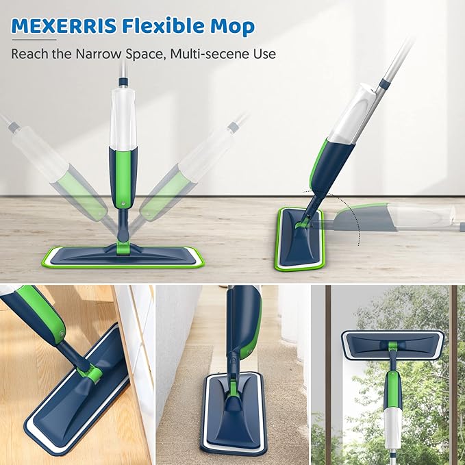Spray Wet Mops for Hardwood Floor Cleaning: MEXERRIS Floor Mop with 5 Washable Pads for Swiffer Powermop &amp 2 Refillable Bottles - Home Commercial Dust Dry Mops for Wood Laminate Vinyl Tiles Cerami