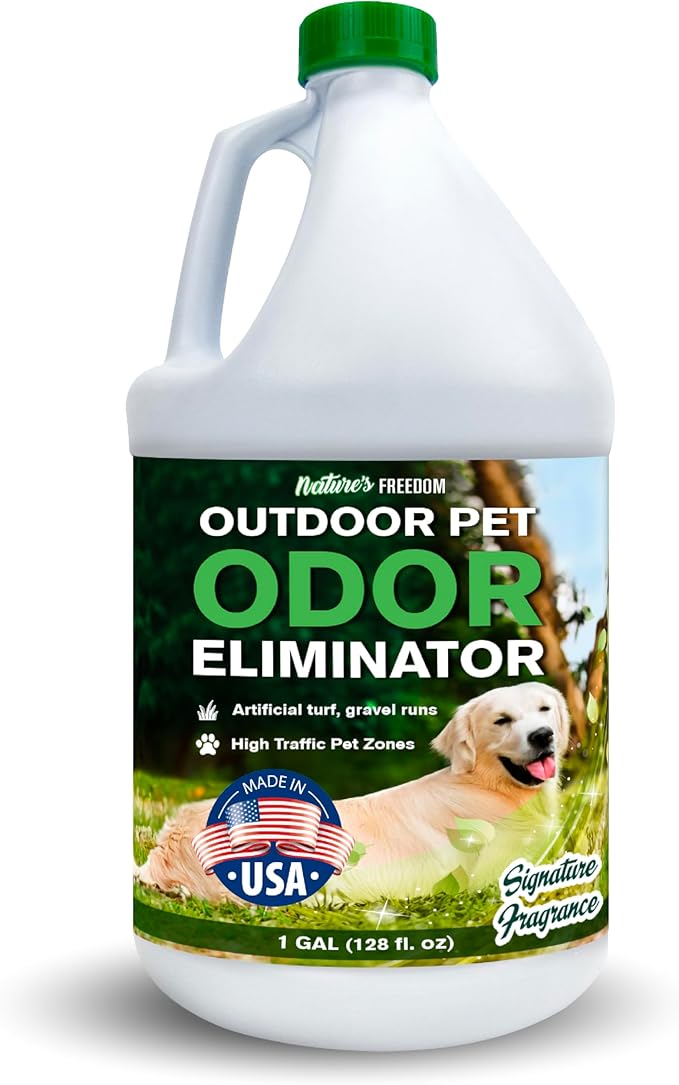 Nature's Freedom Concentrated Enzymes Outdoor Odor Eliminator Turf and Yard Cleaner for Pet Urine Deodorizer for Dog &amp Cat Waste &amp Smells Makes 5 to 64 Gallons Use on Grass Patios Kennel