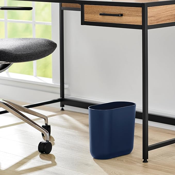 iDesign Small Slim Plastic Bathroom Trash Can Garbage Can for Bedroom Office Desk Dorm 2-Pack Navy Blue