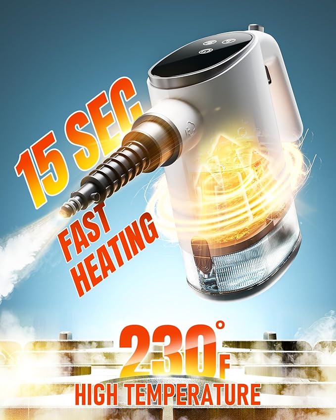Handheld Steam Cleaner 15s Fast Heating Adjustable Steam 650mL Large Water Tank Pressurized Portable Steamer for Cleaning Home Kitchen Car Bathroom Tile Furniture Multi-Surface