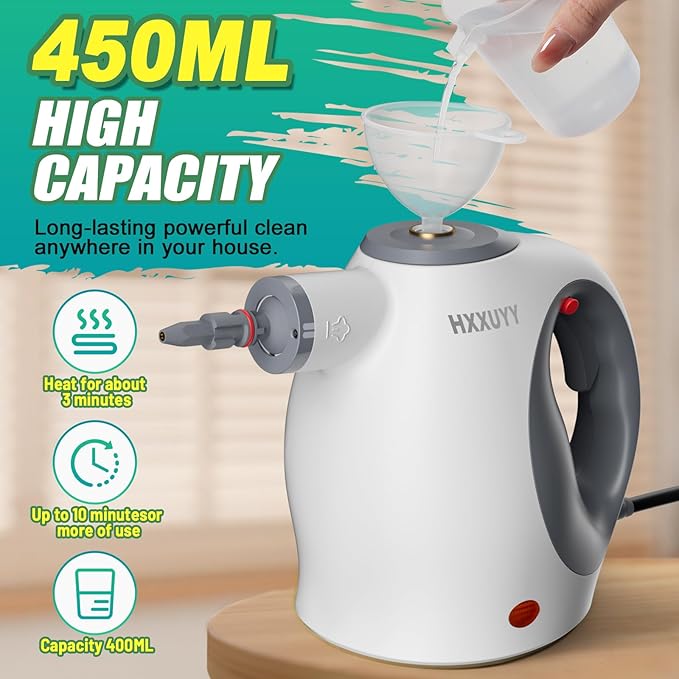 Multi-Surface Handheld Pressurized Steam Cleaner with 13 PCS Accessory Portable Steamer for Cleaning Multipurpose Steam Cleaner for Home/Car/Bathroom/Grease/Upholstery/Floor/Grout and More (White)