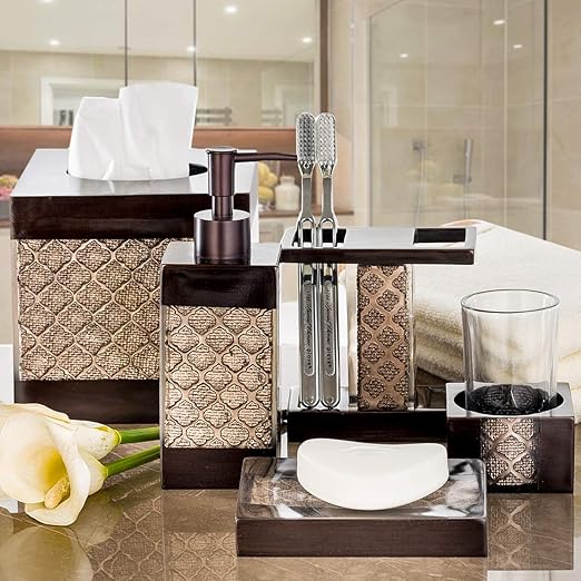 Creative Scents Dahlia Brown Bathroom Trash Can 1.98 Gal / 7.5L - Small Waste Basket for Bathroom - Durable Space Friendly Waste Bin - Decorative Wastebasket for Modern Room or Bedroom Decor