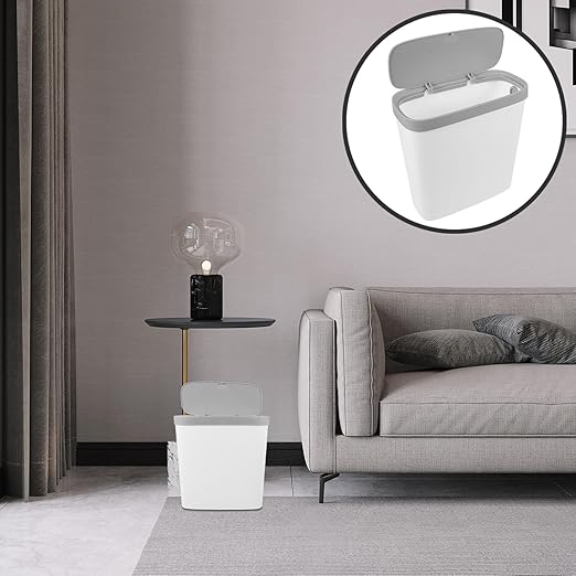 Plastic Garbage Can with Press-Type Lid Large Capacity Wastebasket for Kitchen Bathroom Living Bedroom Office Odor-Resistant Easy Press Open and Close White Trash Bin