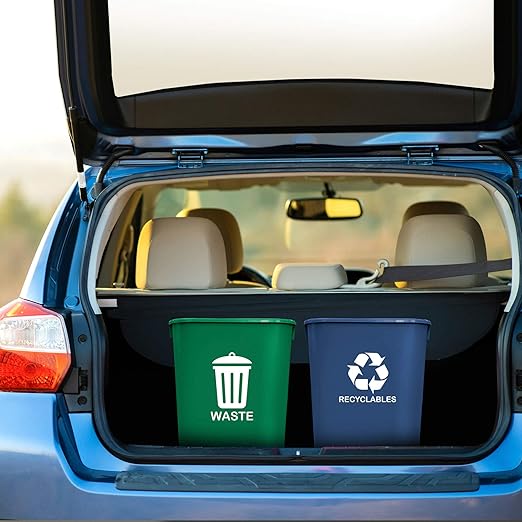 Acrimet Wastebasket Bin for Recycling and Waste 6.75 Gallon/ 27 Quart/ 24 Liter (Plastic) (Green and Blue) (Set of 2)
