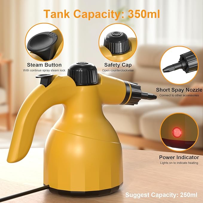 Handheld Steam Cleaner: Multi-Surface Steamer with 10 PCS Accessories Pressurized Natural Steam Cleaner for Home Cleaning Dirt Grease Grout Tile Floor Couch and Car