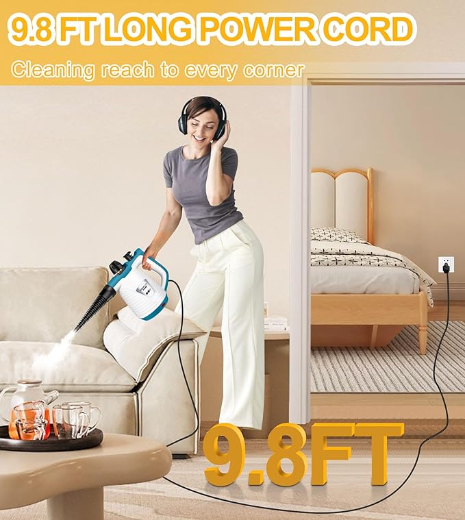 LanAqua Handheld Steam Cleaner with 9 Accessories Pressurized Handheld Multi-Surface Natural Steam Cleaner for Home Multi-Purpose Portable Steamer for Cleaning Floor Upholstery Grout and Car