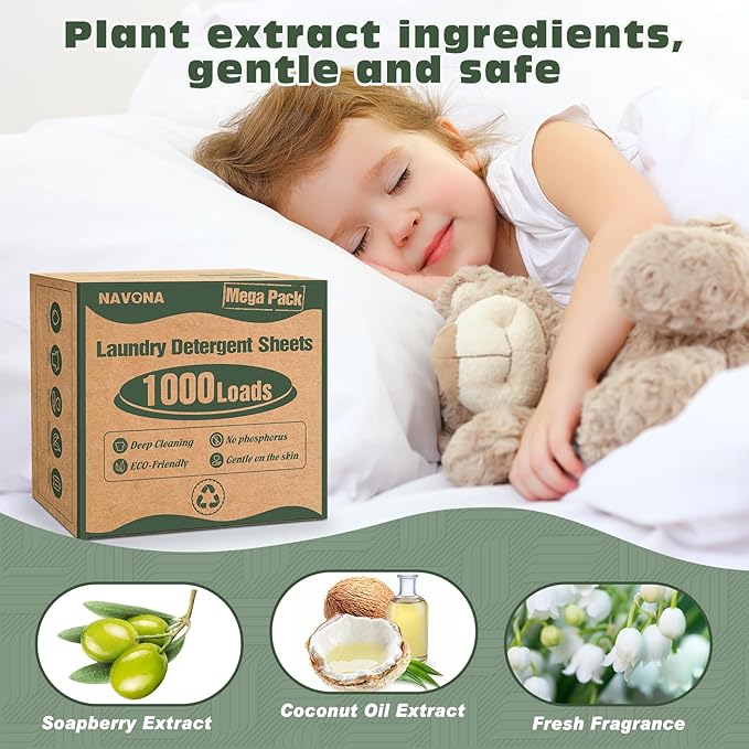 1000 Loads Mega Pack Laundry Detergent Sheets Eco-friendly Laundry Sheets Powerful Cleaning Suitable for Homes Dorms and Apartments - [Fresh Scent]