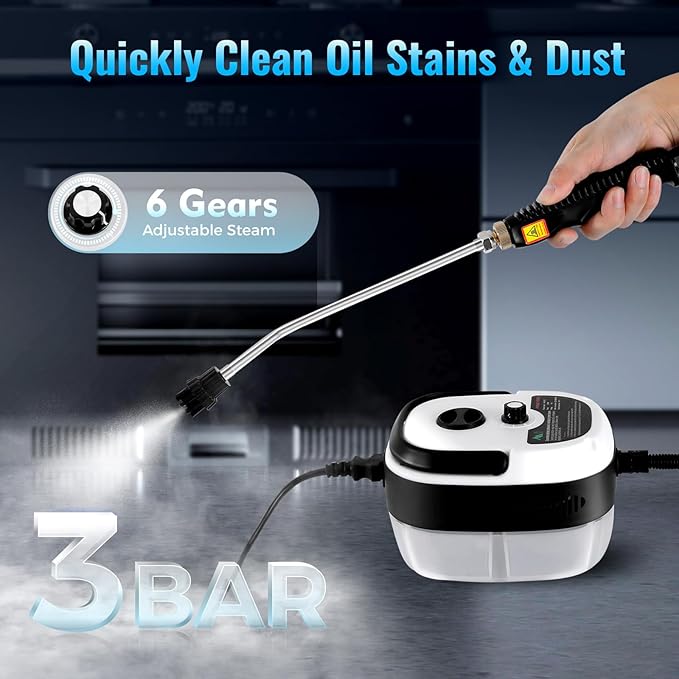 Handheld Steam Cleaner 2500W High Temperature Pressurized Steam Cleaner for Home Use Fast Heating Portable Steamer Cleaning Machine with 3 Brush Heads for Kitchen Car Detailing