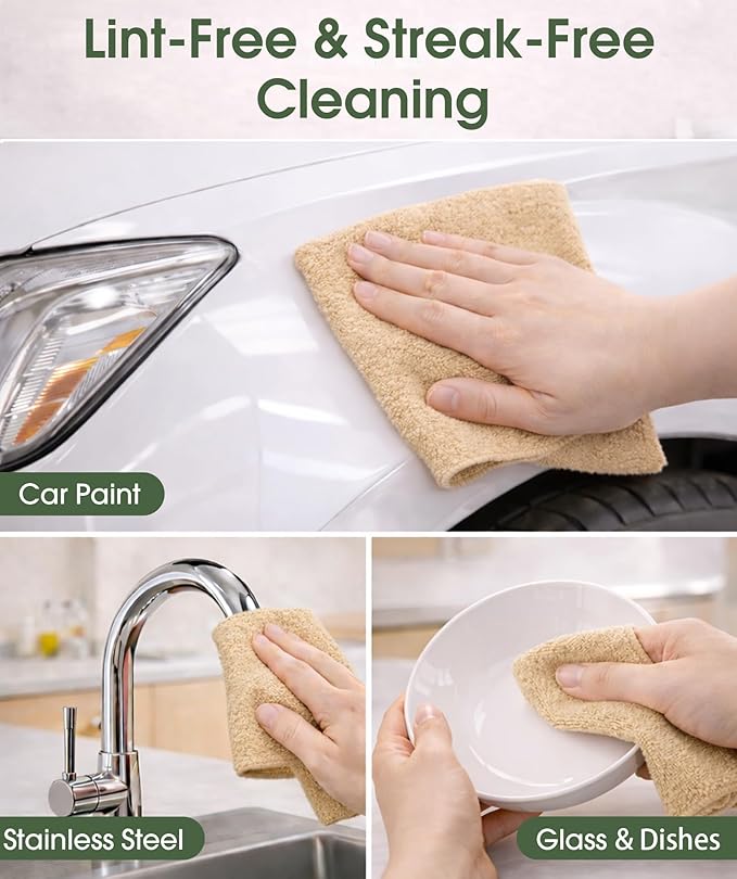 Microfiber Cleaning Cloth Roll - 100 Pack Tear Away Microfiber Paper Towels Reusable Washable Scratch-Free Kitchen Towels for Car Home Kitchen Glass Dishes (Wheat Beige)