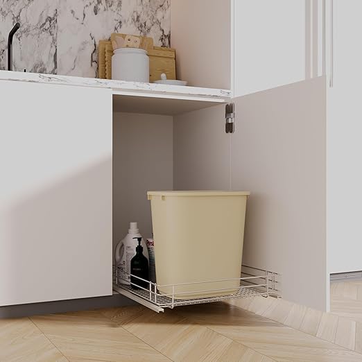 28 Qt. / 7 Gallon Beige Rectangular Wastebasket Trash Can