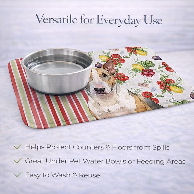 Caroline's Treasures Tricolor Miniature Bull Terrier Vegetables Dish Drying Mat Absorbent Dish Drying Mat Pad for Kitchen Counter Dish Drainer Mat for Countertop 14 x 21 Multicolor