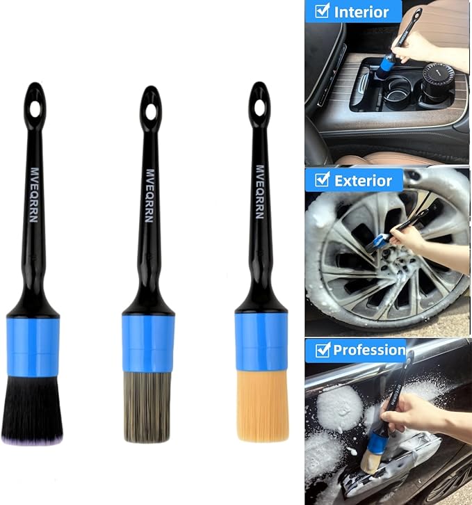 6pcs Car Detailing Brush Set-2pcs Boars Hair Car Detailing Brushes2pcs Ultra Soft No Scratch Detailing Brush for Air VentLeather Seat 2pcs Detail Brushes for Interior Exterior(Blue)