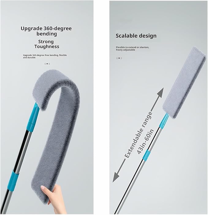 2026 Upgraded Retractable Gap Dust Cleaner Flat Duster with Extension Pole (60in) Gap Mop for Under Appliances Under Fridge Cleaning Tool with 4 Microfiber Duster Cloths