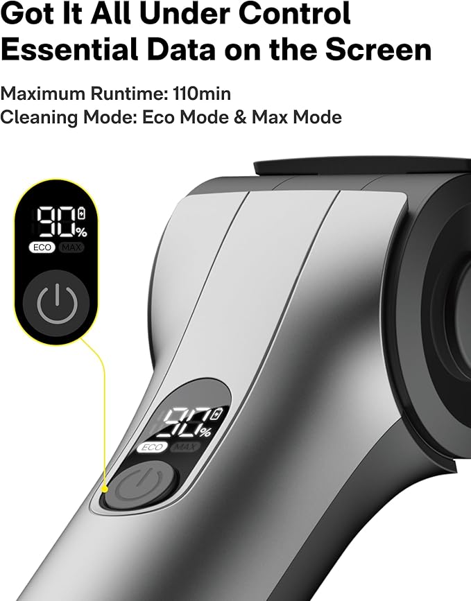 HOTO Flexi™ Cordless Electric Spin Scrubber Adjustable Angle Extendable Handle Smart Display IPX7 Waterproof Powerful Cleaning Scrubber with 8 Replaceable Brush Heads for Bathtub Bathroom Tile