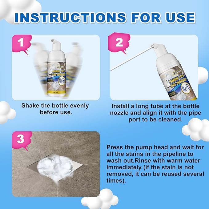 Foam Drain Unclogger for Home Pipes - Deep Cleaning Odor Elimination &amp Clog Prevention for Bathroom and Kitchen Drains(3PCS)
