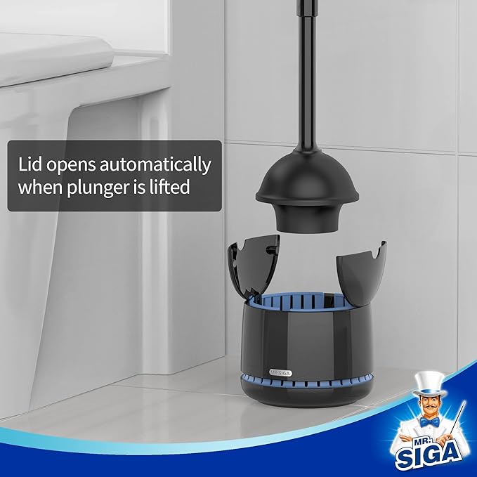 MR.SIGA Toilet Plunger with Holder Heavy Duty Toilet Plunger and Holder Combo for Bathroom Cleaning Black