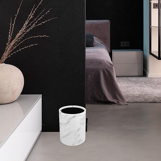 ABOOFAN Marble Design Small Trash Can Plastic Round Trash Can Bathroom Wastebasket Garbage Can Office Recycle Bin for Bathroom Bedroom Home Office White