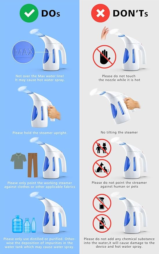 HiLIFE Steamer for Clothes Portable Handheld Design 240ml Big Capacity 700W Strong Penetrating Steam Removes Wrinkle for Home Office and Travel(ONLY FOR 120V) (Ocean Blue)