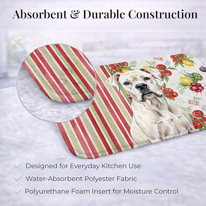 Caroline's Treasures White Boxer Vegetables Dish Drying Mat Absorbent Dish Drying Mat Pad for Kitchen Counter Dish Drainer Mat for Countertop 14 x 21 Multicolor