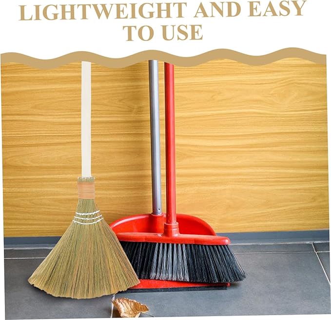 Cabilock Handmade Soft Bristle Broom Set 2pcs Detachable Natural Grass Dust Sweeping Tool for Indoor Cleaning for Living Room and Home Dust Removal