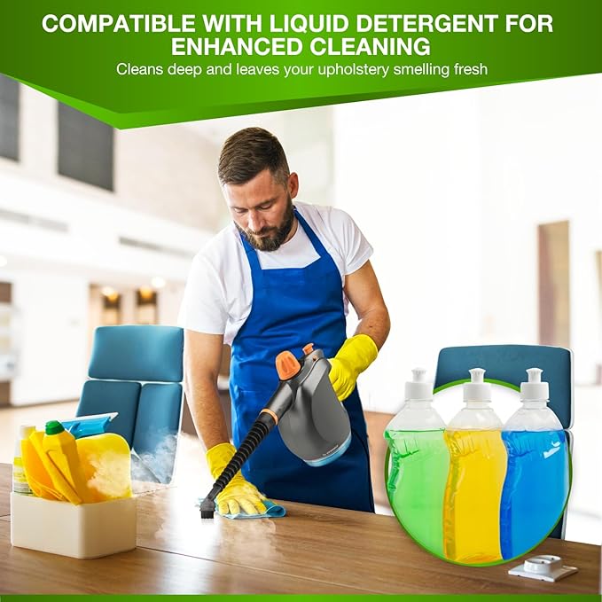 Handheld Steam Cleaner with Detergent Container – 1250W High-Pressure Multipurpose Steamer – Continuous Steam Lock Large Tank Safety Lock – for Home Kitchen Bathroom Car Cleaning