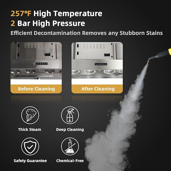 GOFLAME Multipurpose Handheld Steam Cleaner 1400W Pressurized Steamer with 17 Pieces Accessory Set 350 ml Portable Steam Mop for Home Floor Carpet Window Car (Yellow)