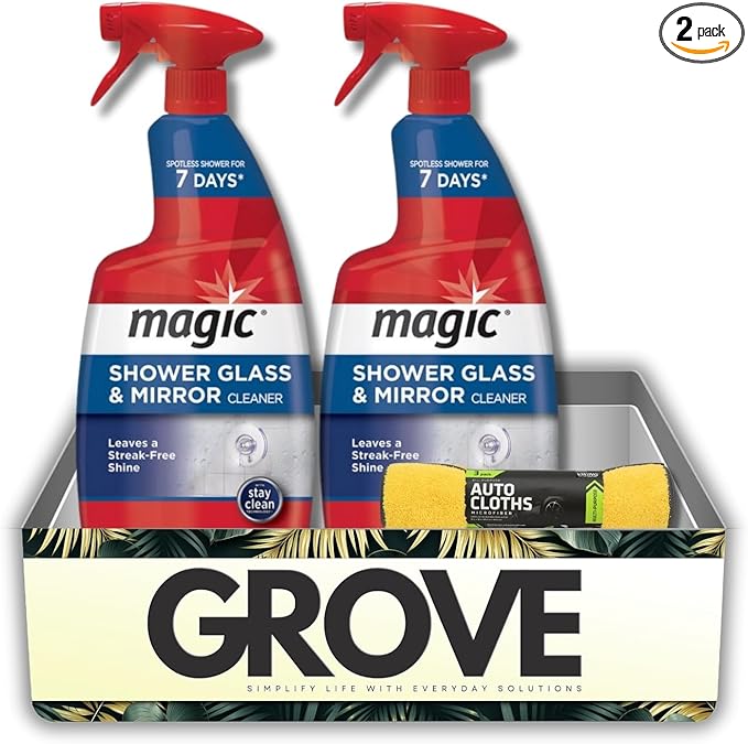 2x Magic Sprayway Glass Cleaner 28 oz Spray Bundle with Microfiber Towel – Removes Hard Water Soap Scum and Leaves Streak-Free Shine – Gift Set (3 Items)