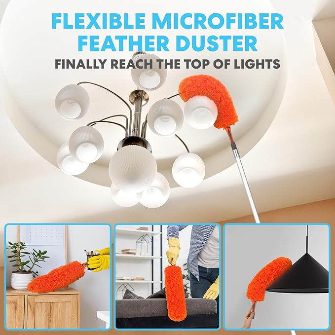 Simpli-Magic 20 Foot High Ceiling Duster Kits with 5-12ft Heavy Duty Extension Pole High Reach Duster for CleaningMicrofiber Feather DusterCobweb DusterCeiling Fan DusterWindow Squeegee &amp Cle